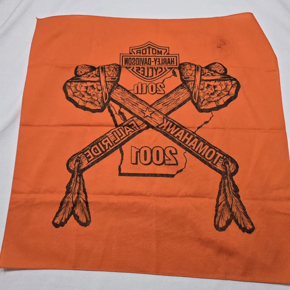 Vintage Y2K 2001 Harley-Davidson Tomahawk Fall Ride Orange Bandana